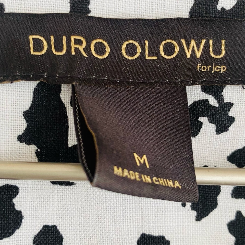 Duro Olowu 100% Linen Black & White Mixed Print Short Sleeve Zipper Dress Medium - Picture 7 of 9